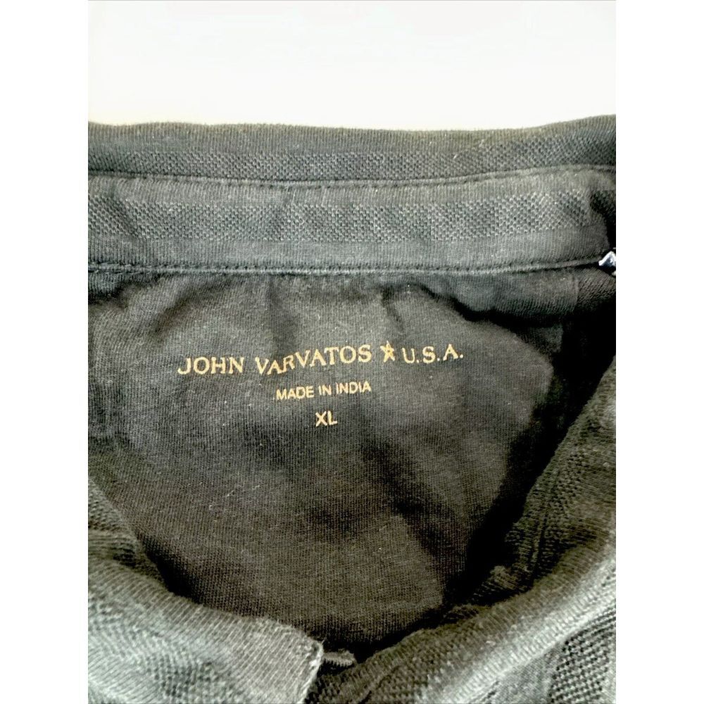 John Varvatos Golf Polo Mens XL Black Textured Striped Shirt Short Sleeve Button - Picture 3 of 6
